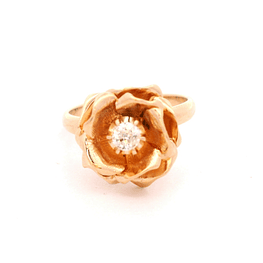 Anillo de Oro Amarillo 18K Flor con Diamante 