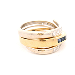 Anillo de Oro Bicolor 18K Entrelazado con 11 Diamantes y 12 Zafiros Princess