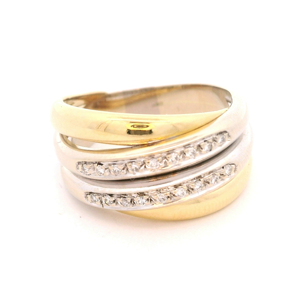 Anillo de Oro Bicolor 18K Cintillo Doble Entrelazado con 18 Diamantes