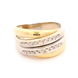 Anillo de Oro Bicolor 18K Cintillo Doble Entrelazado con 18 Diamantes