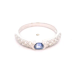 Anillo de Oro Blanco 18K Solitario Pavé con Zafiro y 30 Diamantes