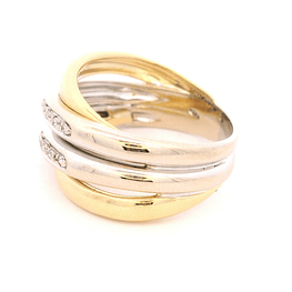 Anillo de Oro Bicolor 18K Cintillo Doble Entrelazado con 18 Diamantes