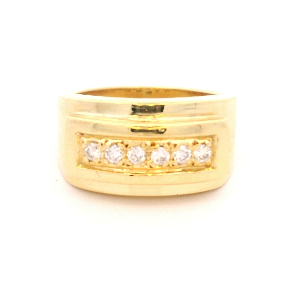 Anillo de Oro Amarillo 18K Sello Rectangular con 6 Diamantes
