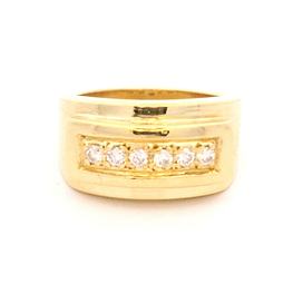 Anillo de Oro Amarillo 18K Sello Rectangular con 6 Diamantes