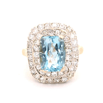 Anillo de Oro Amarillo y Blanco 18K Halo con Diamantes y Piedra Azul