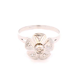Anillo de Oro Blanco 18K Flor Rodinado con Diamante