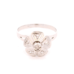 Anillo de Oro Blanco 18K Flor Rodinado con Diamante