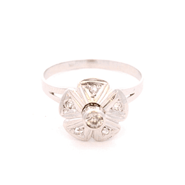 Anillo de Oro Blanco 18K Flor Rodinado con Diamante