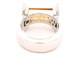 Anillo de Oro Blanco 18K Sello Rectangular con 32 Diamantes y Piedra Naranja
