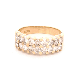 Anillo de Oro Amarillo 14K Cintillo Doble con 18 Diamantes