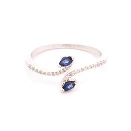 Anillo de Oro Blanco 18K Rodinado Cintillo con Diamantes y Zafiros Marquise