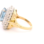 Anillo de Oro Amarillo y Blanco 18K Halo con Diamantes y Piedra Azul