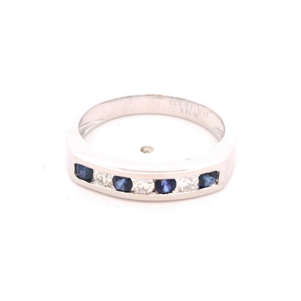 Anillo de Oro Blanco 18K Cintillo con Diamantes y Piedras Azules