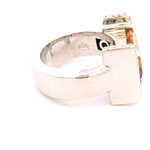 Anillo de Oro Blanco 18K Sello Rectangular con 32 Diamantes y Piedra Naranja