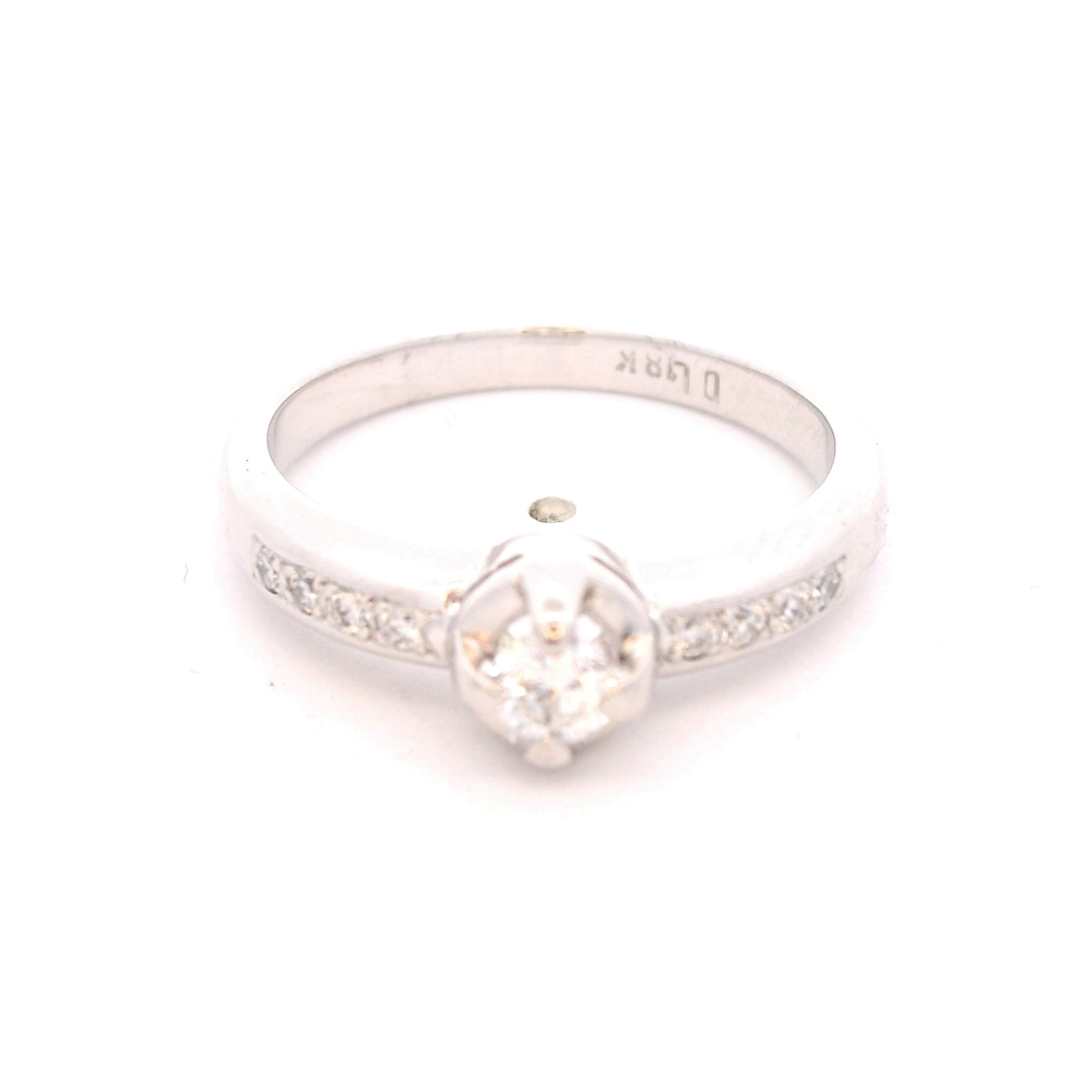 Anillo de Oro Blanco 18K Solitario Pavé Rodinado con Diamante 0,15 ct