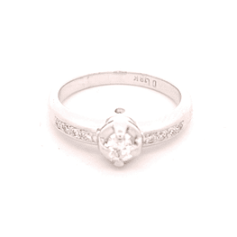 Anillo de Oro Blanco 18K Solitario Pavé Rodinado con Diamante 0,15 ct