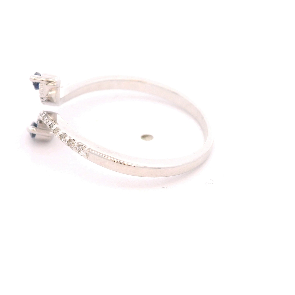 Anillo de Oro Blanco 18K Rodinado Cintillo con Diamantes y Zafiros Marquise