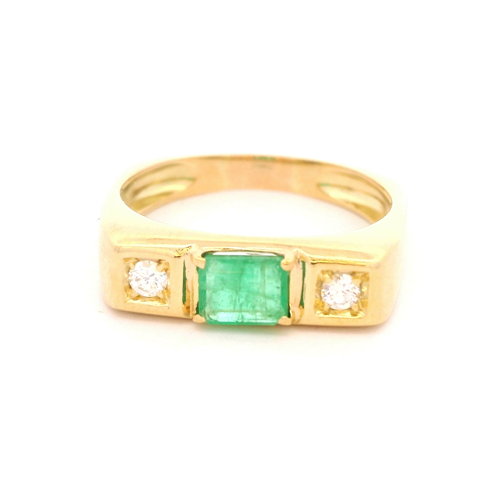 Anillo de Oro Amarillo 18K Cintillo con Esmeralda y Diamantes