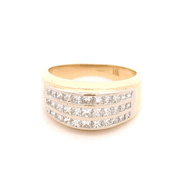 Anillo de Oro Amarillo 14K Sello con 33 Diamantes Corte Princess