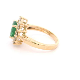 Anillo de Oro Amarillo 14K Halo con Esmeralda y Diamantes