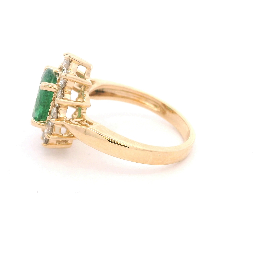 Anillo de Oro Amarillo 14K Halo con Esmeralda y Diamantes