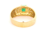 Anillo de Oro Amarillo 18K Solitario Bombé con Esmeralda y Diamantes