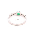 Anillo de Oro Blanco 18K Solitario Pavé Rodinado con Diamantes y Piedra Verde