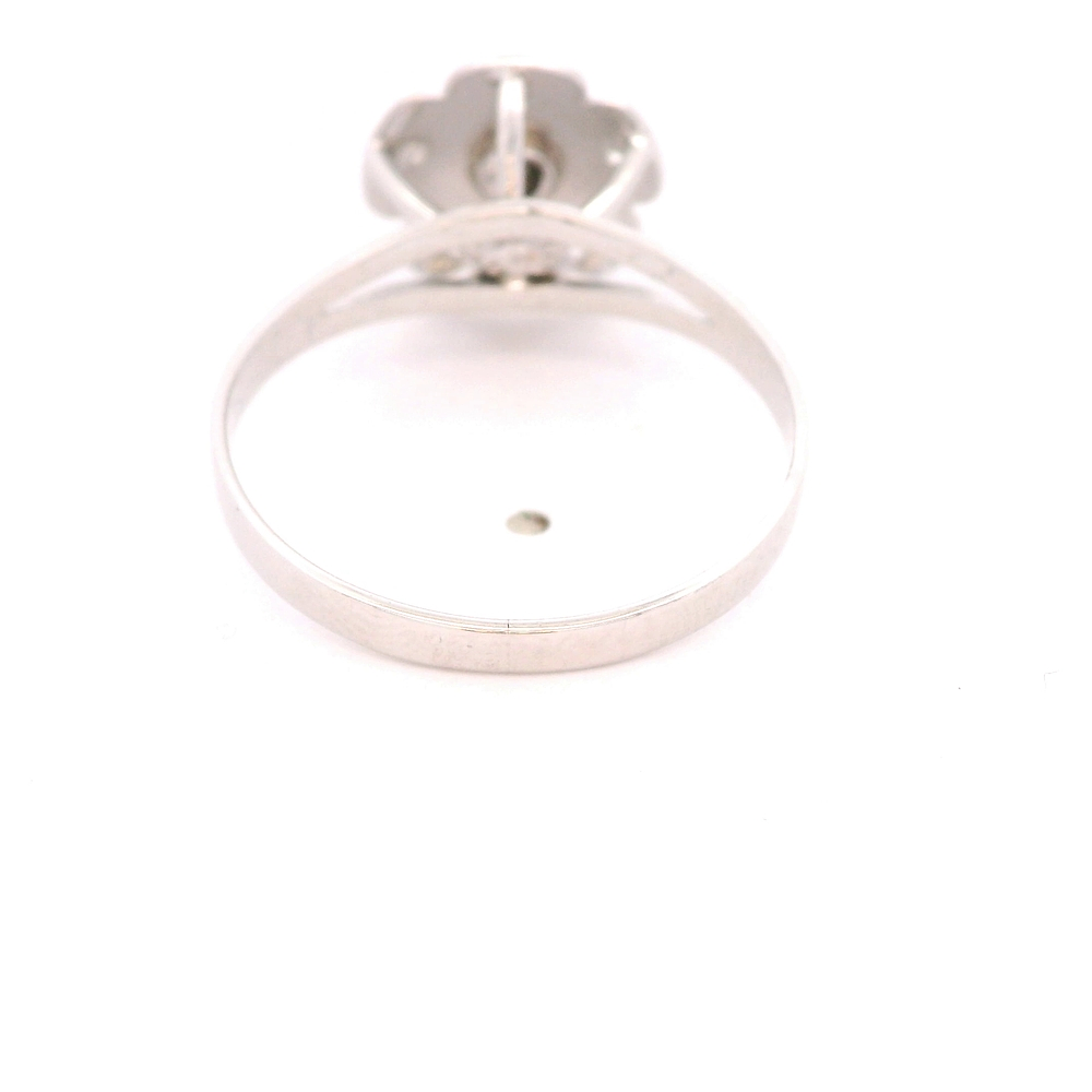 Anillo de Oro Blanco 18K Flor Rodinado con Diamante