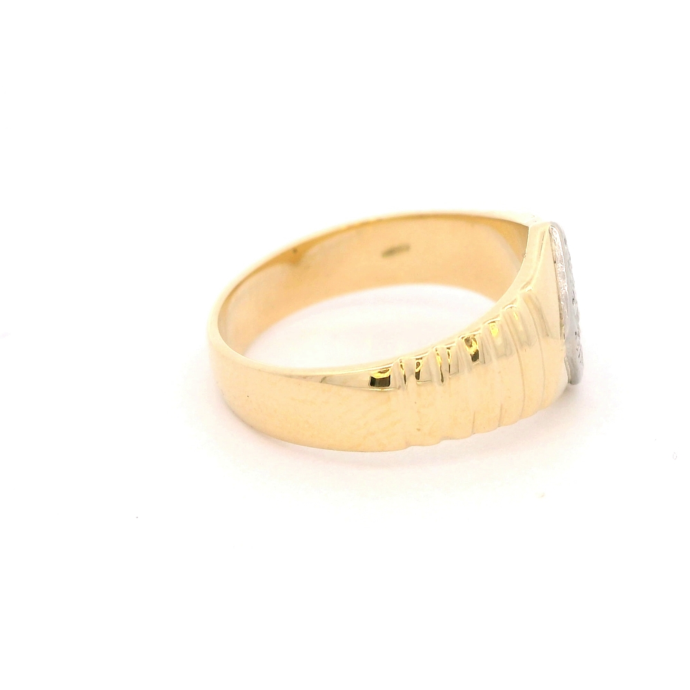 Anillo de Oro Amarillo y Blanco 18K Sello Rombo con Diamantes