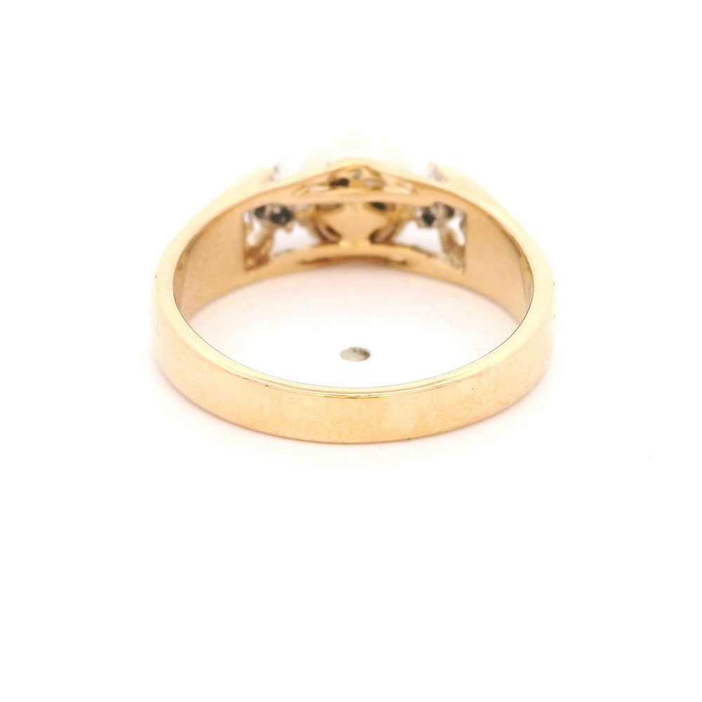 Anillo de Oro Amarillo 14K Solitario con Perla y Diamantes