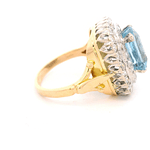 Anillo de Oro Amarillo y Blanco 18K Halo con Diamantes y Piedra Azul