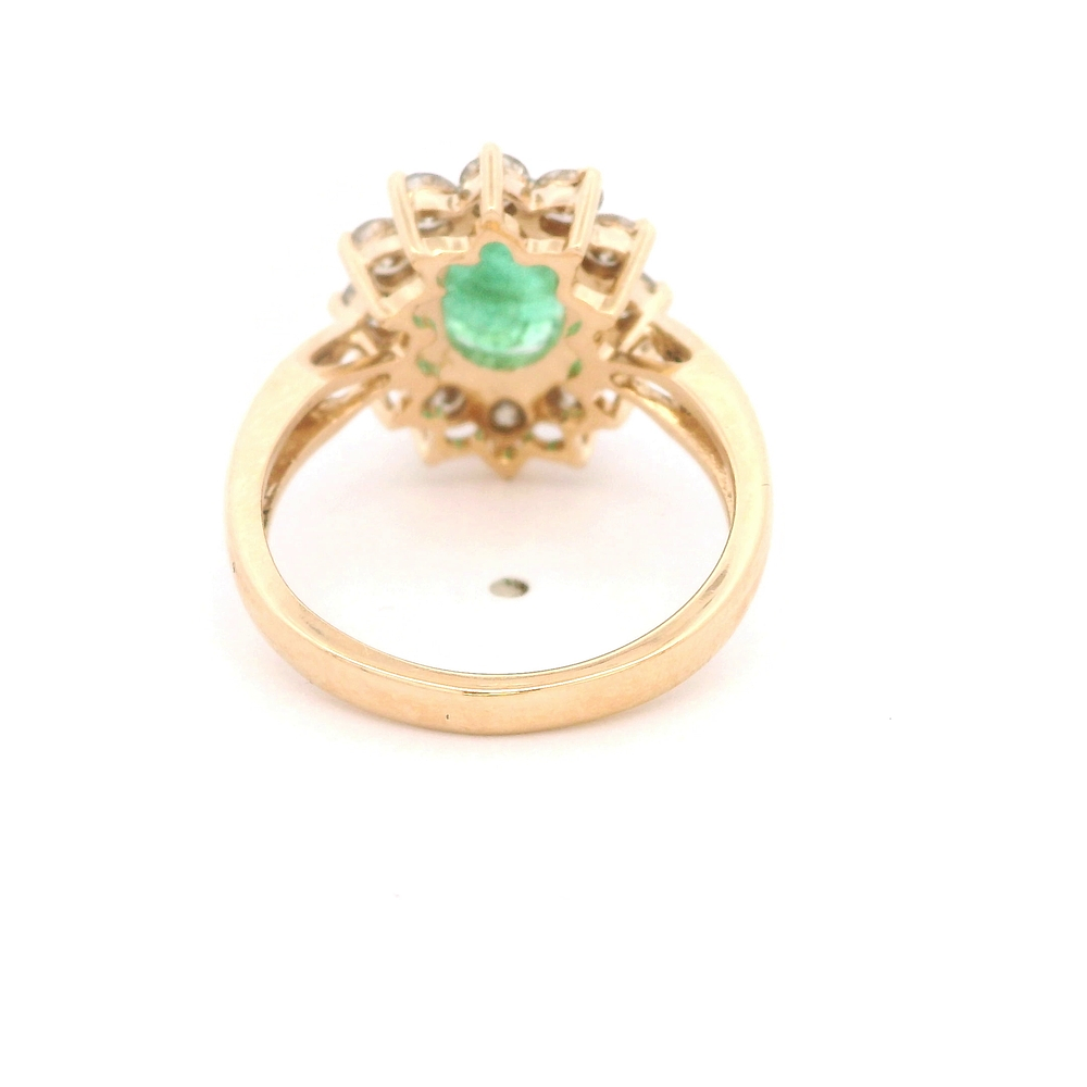 Anillo de Oro Amarillo 14K Halo con Esmeralda y Diamantes
