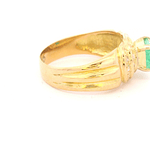 Anillo de Oro Amarillo 18K Solitario Bombé con Esmeralda y Diamantes