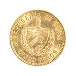 Moneda de Oro Cuba 5 Pesos 1916 José Martí Ley 900 