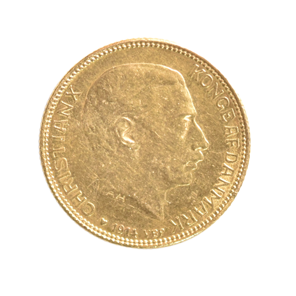 Moneda de Oro Dinamarca 20 Kroner 1914 Christian X (0.900) – 8,96 g