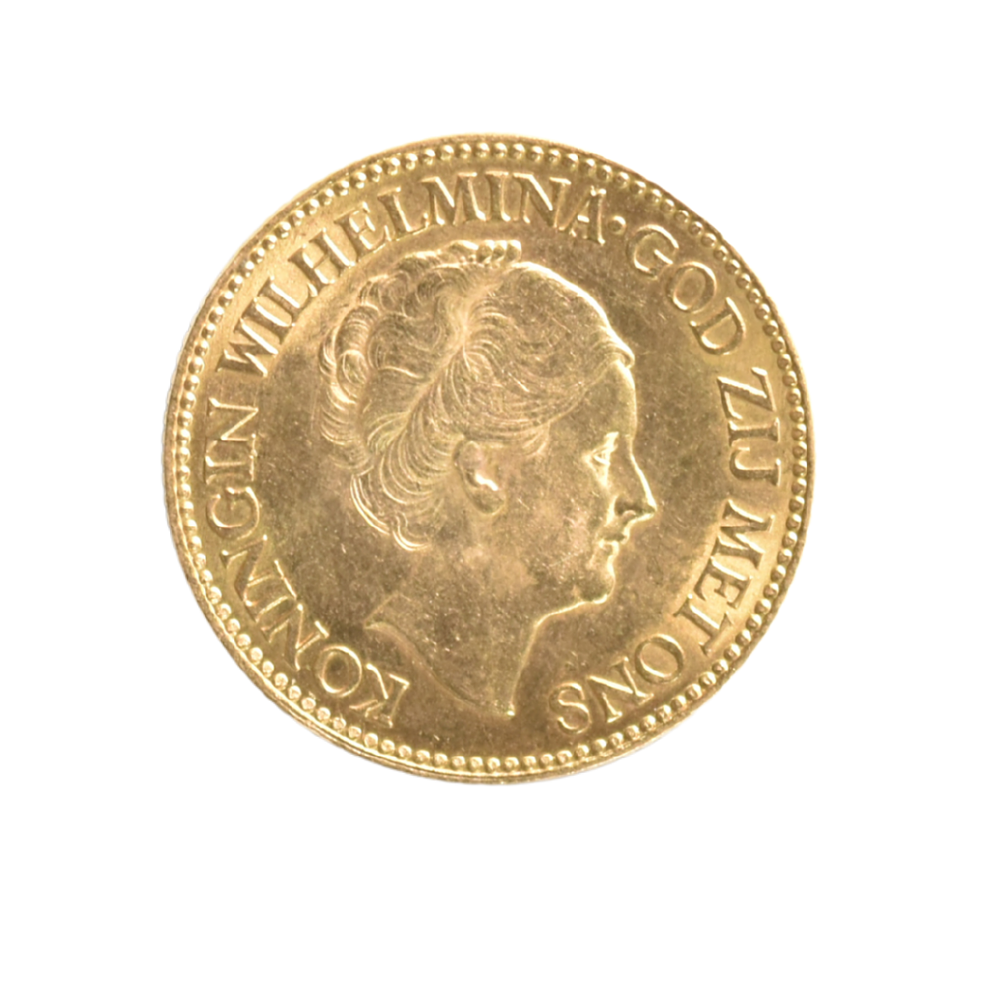 Moneda de Oro Países Bajos 10 Gulden 1932 Reina Wilhelmina (Oro 900)