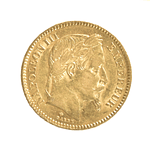 Moneda de Oro Francia 20 Francos 1862 Napoleón III (Cabeza Laureada)