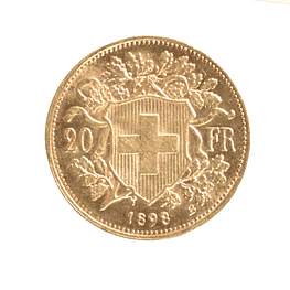 Moneda de Oro Suiza 20 Francos 1898 Helvetia (Vreneli)