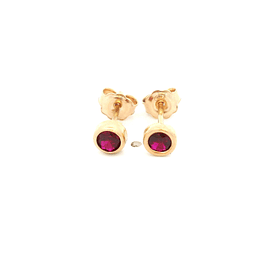 Aros De Oro Amarillo 18K Punto De Luz Fucsia