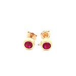 Aros De Oro Amarillo 18K Punto De Luz Fucsia