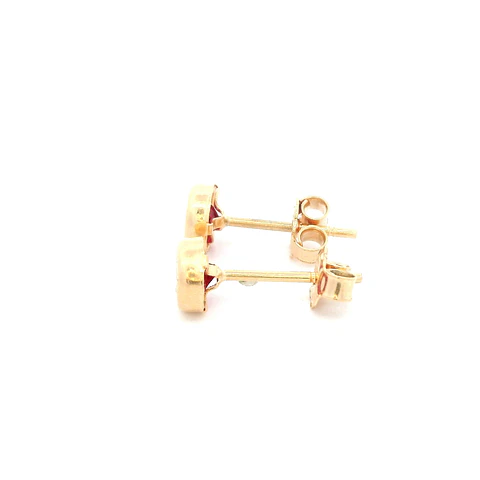 Aros De Oro Amarillo 18K Punto De Luz Fucsia