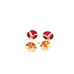 Aros De Oro Amarillo 18K Punto De Luz Fucsia