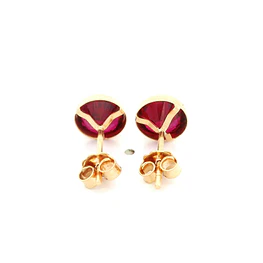 Aros De Oro Amarillo 18K Punto De Luz Fucsia