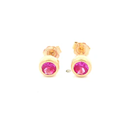 Aros De Oro Amarillo 18K Punto De Luz Rosada