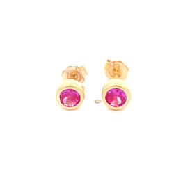 Aros De Oro Amarillo 18K Punto De Luz Rosada