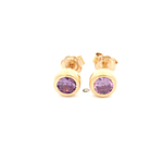 Aros De Oro Amarillo 18K Punto De Luz Morada