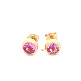 Aros De Oro Amarillo 18K Punto De Luz Rosada
