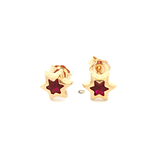 Aros De Oro Amarillo 18K Estrella Fucsia