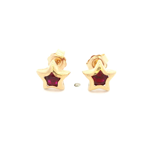 Aros De Oro Amarillo 18K Estrella Fucsia