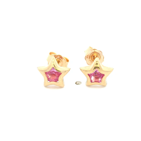 Aros De Oro Amarillo 18K Estrella Rosada